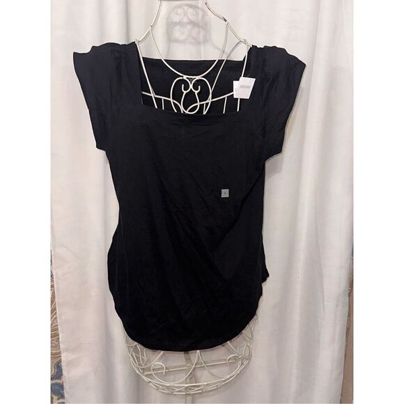 NEW WITH TAGS LOFT Ann Taylor LOFT Womens black square Neck short Sleeve Blouse - Picture 1 of 6